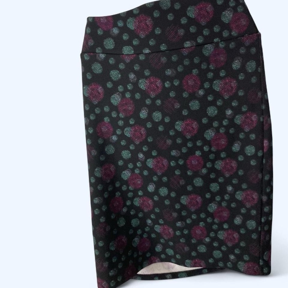 Lula Roe black & purple polka dot skirt L